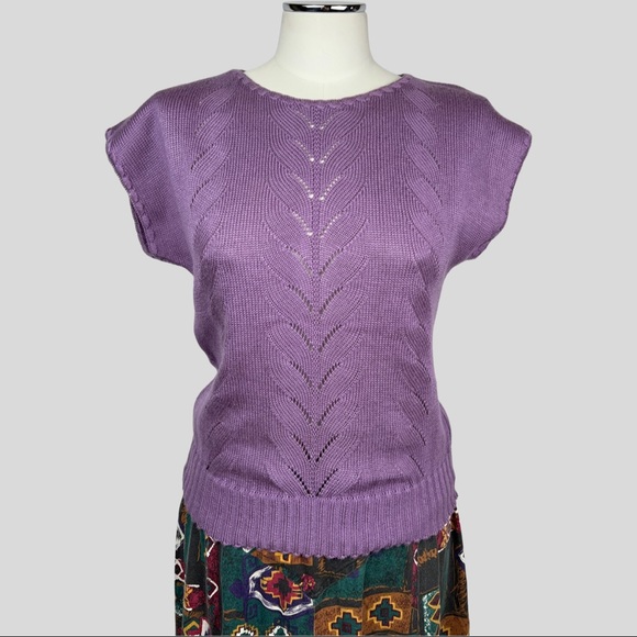 80s Purple Short Sleeve Knit Top - Picture 3 of 15